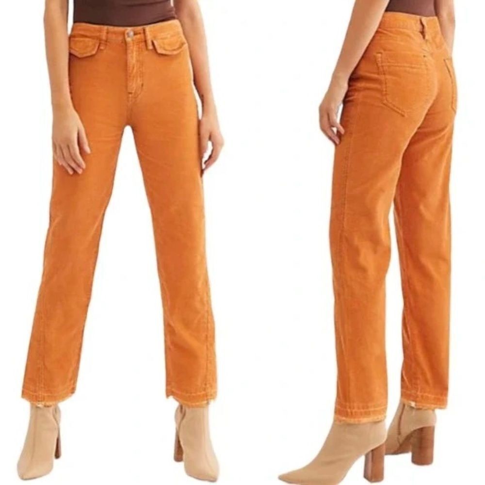 Free People We The Free Aces Pale Rust‎ Distressed Corduroy Raw Hem Pants Sz 27